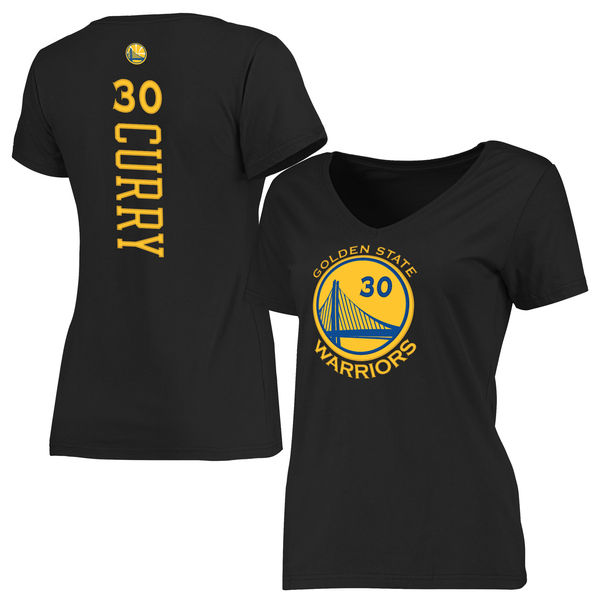 Women's Golden State Warriors 30 Stephen Curry Black Backer Classic Fit T-shirt - Click Image to Close