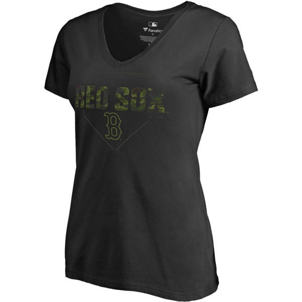 Women's Boston Red Sox Fanatics Branded Black Big & Tall Memorial V Neck Camo T-shirt - Click Image to Close