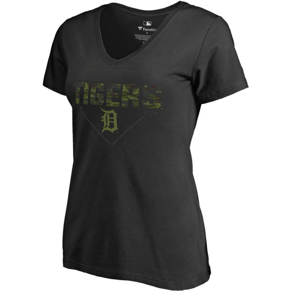 Women's Detroit Tigers Fanatics Branded Black Big & Tall Memorial V Neck Camo T-shirt