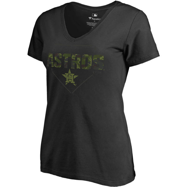 Women's Houston Astros Fanatics Branded Black Big & Tall Memorial V Neck Camo T-shirt