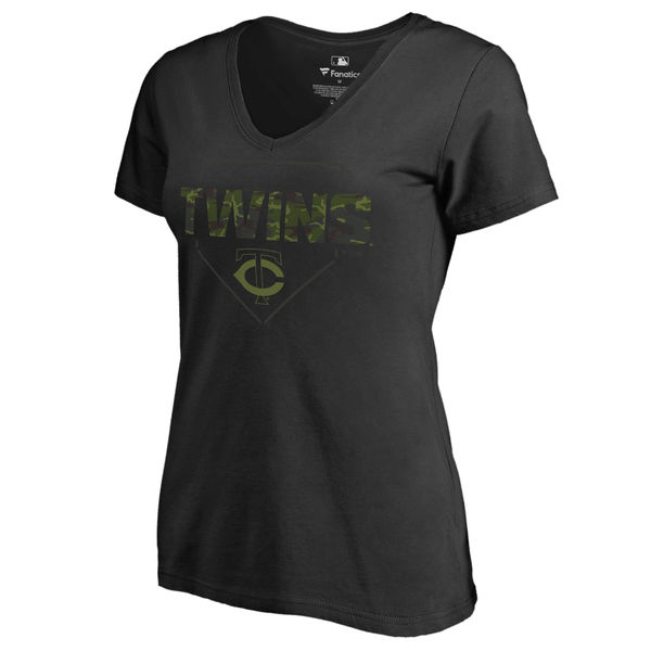 Women's Minnesota Twins Fanatics Branded Black Big & Tall Memorial V Neck Camo T-shirt - Click Image to Close