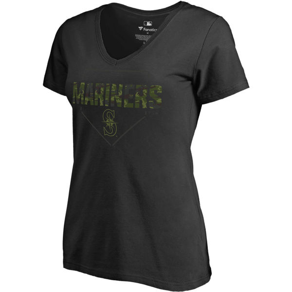 Women's Seattle Mariners Fanatics Branded Black Big & Tall Memorial V Neck Camo T-shirt