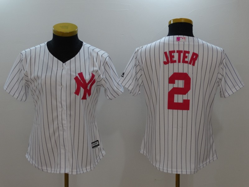 Yankees 2 Derek Jeter White Women Mother's Day Cool Base Jersey