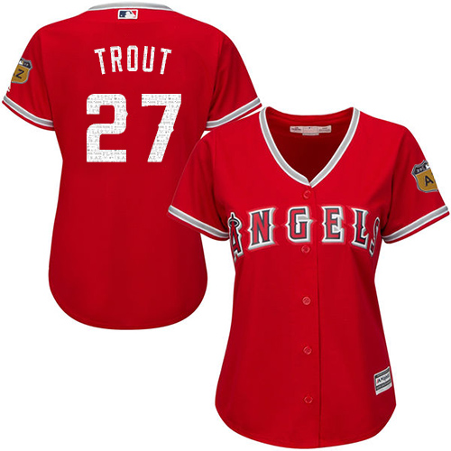Angels 27 Mike Trout Red Women 2017 Spring Training Cool Base Jersey