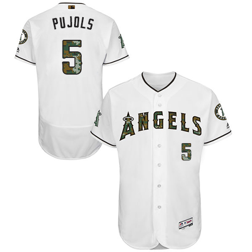 Angels 5 Albert Pujols White Memorial Day Flexbase Jersey - Click Image to Close
