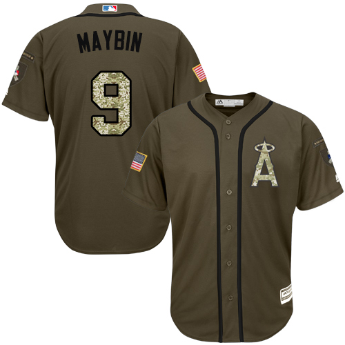 Angels 9 Cameron Maybin Olive Green Youth Cool Base Jersey