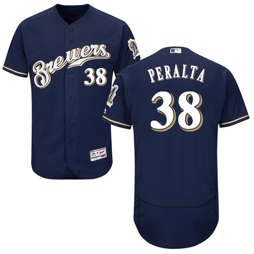 Brewers 38 Wily Peralta Navy Flexbase Jersey - Click Image to Close
