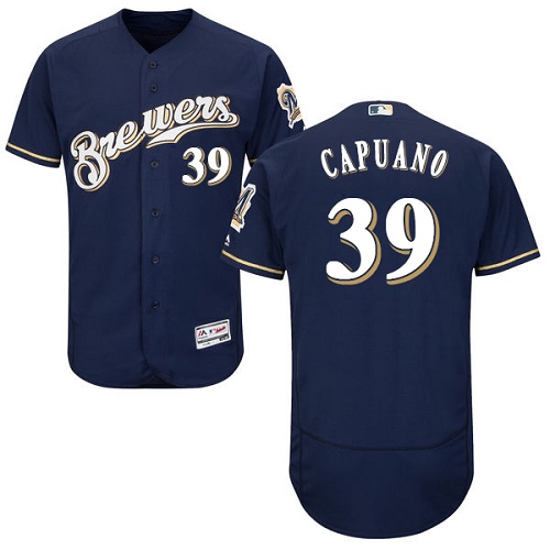Brewers 39 Chris Capuano Navy Flexbase Jersey - Click Image to Close