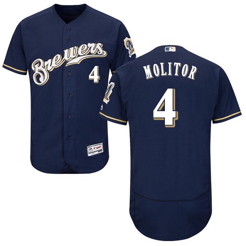 Brewers 4 Paul Molitor Navy Flexbase Jersey - Click Image to Close