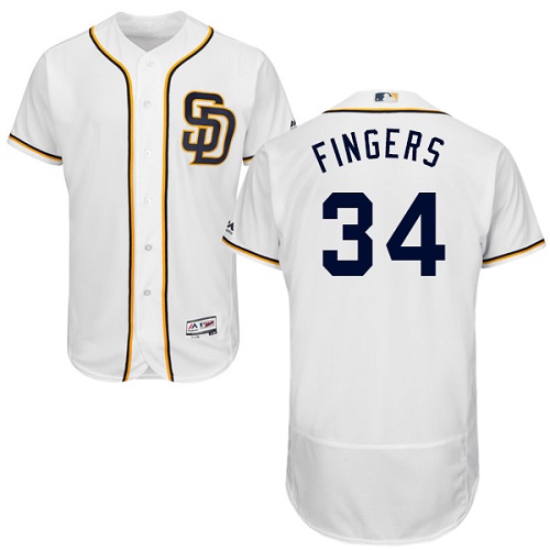 Padres 34 Rollie Fingers White Flexbase Jersey - Click Image to Close