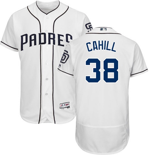 Padres 38 Trevor Cahill White Flexbase Jersey - Click Image to Close