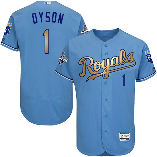Royals 1 Jarrod Dyson Light Blue 2015 World Series Champions Gold Program Flexbase Jersey
