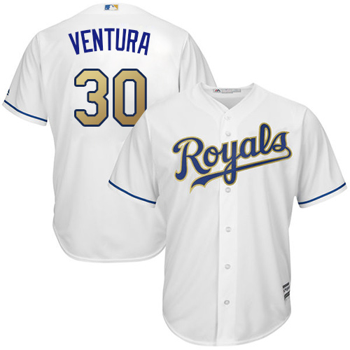 Royals 30 Yordano Ventura White 2015 World Series Champions Gold Program Cool Base Jersey