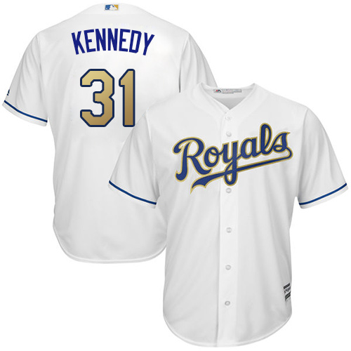 Royals 31 Ian Kennedy White 2015 World Series Champions Gold Program Cool Base Jersey