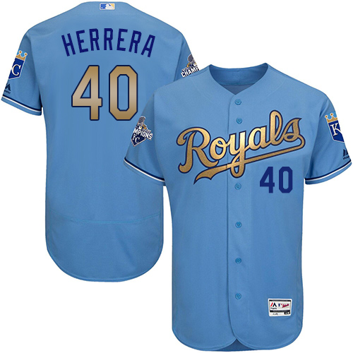 Royals 40 Kelvin Herrera Light Blue 2015 World Series Champions Gold Program Flexbase Jersey