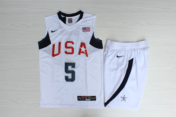 Team USA Basketball 5 Jason Kidd White Nike Stitched Jersey(With Shorts) - Click Image to Close