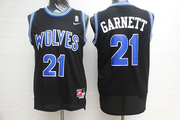 Timberwolves 21 Kevin Garnett Black Nike Jersey
