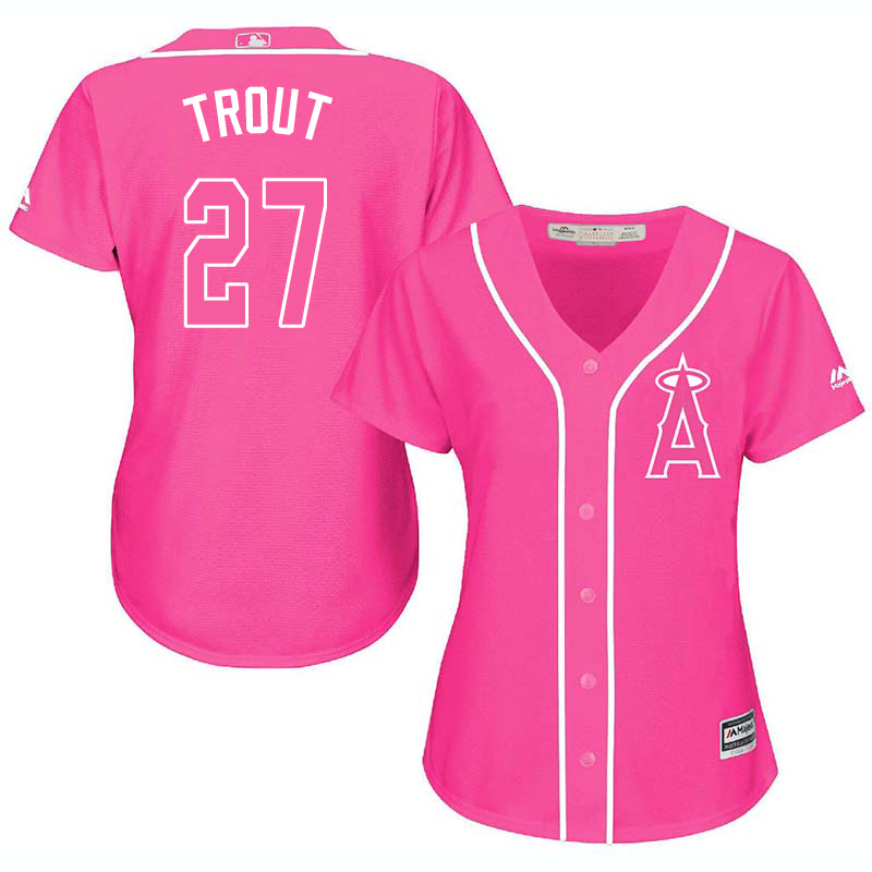 Angels 27 Mike Trout Pink Women Cool Base Jersey - Click Image to Close