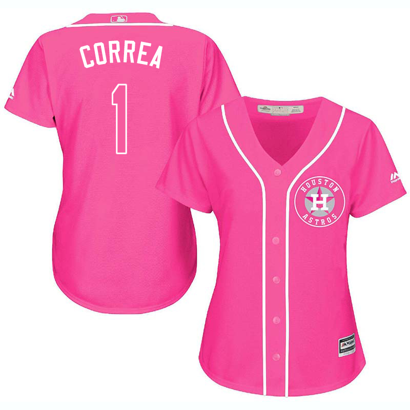 Astros 1 Carlos Correa Pink Women Cool Base Jersey