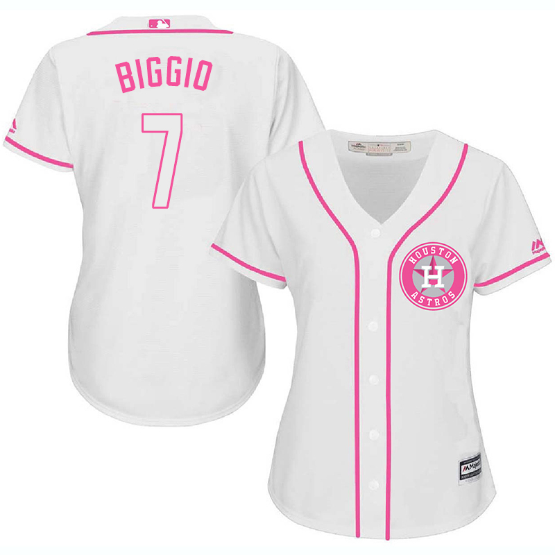 Astros 7 Craig Biggio White Pink Women Cool Base Jersey