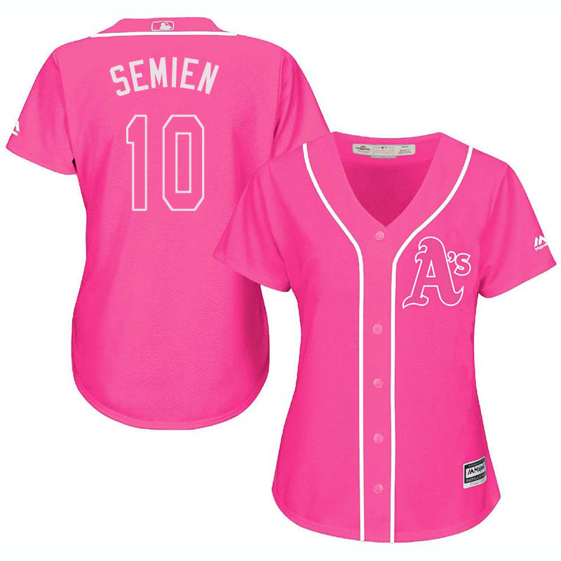 Athletics 10 Marcus Semien Pink Women Cool Base Jersey - Click Image to Close