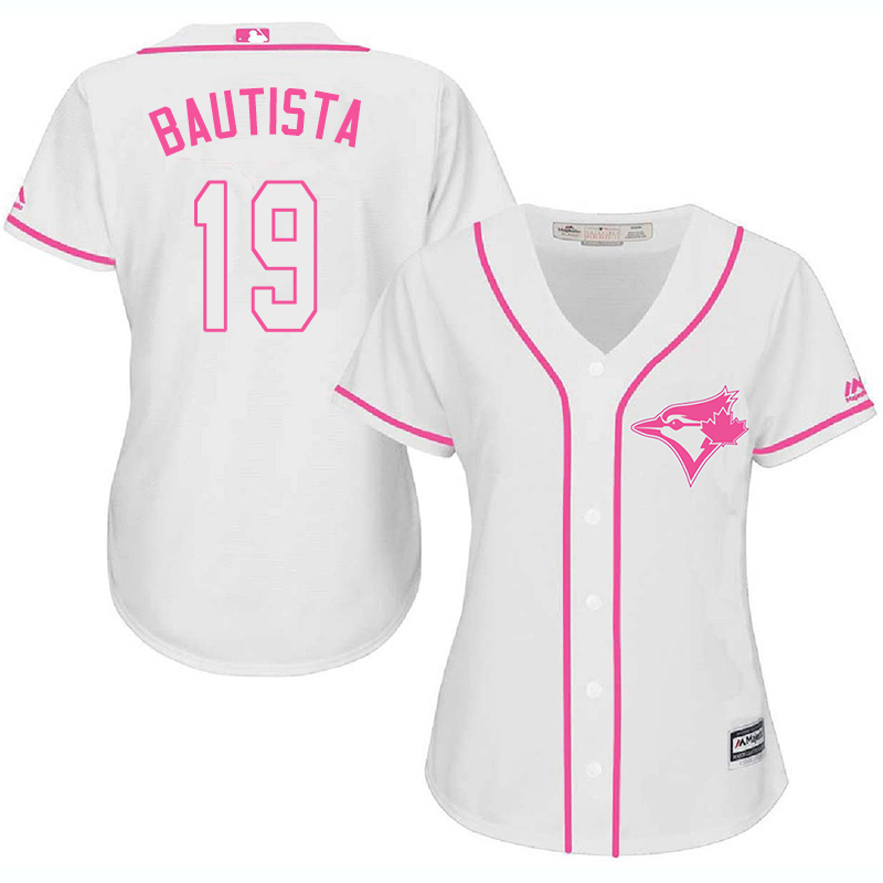 Blue Jays 19 Jose Bautista White Pink Women Cool Base Jersey Blue Jays 19 Jose Bautista White Pink Women Cool Base Jersey