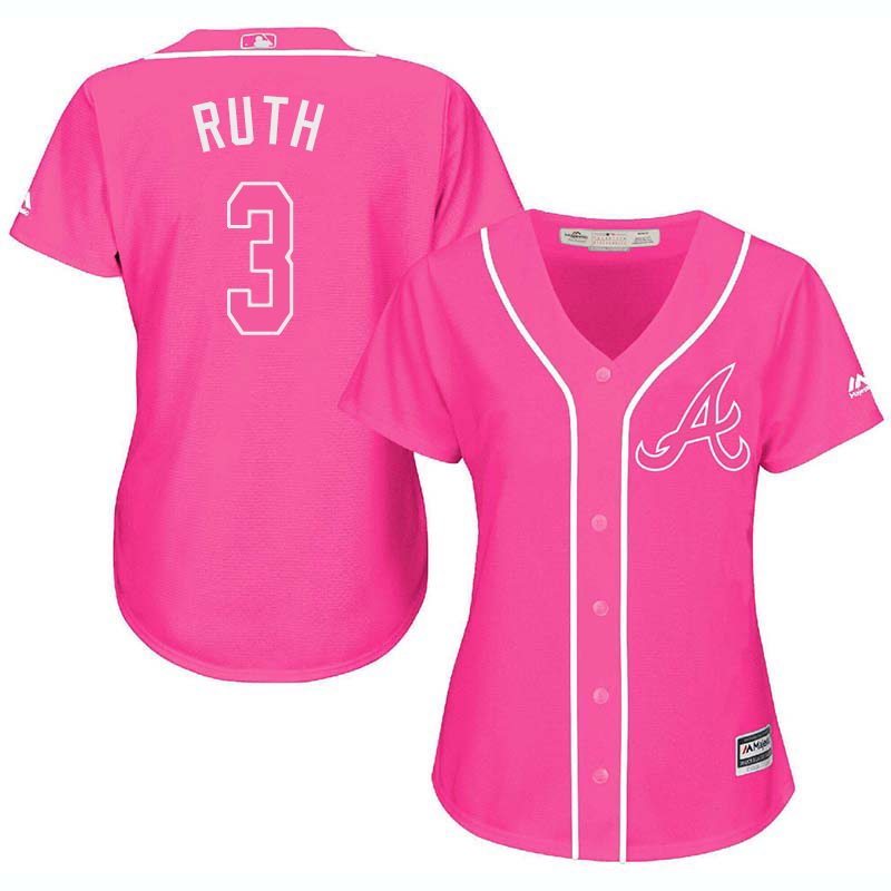 Braves 3 Babe Ruth Pink Women Cool Base Jersey