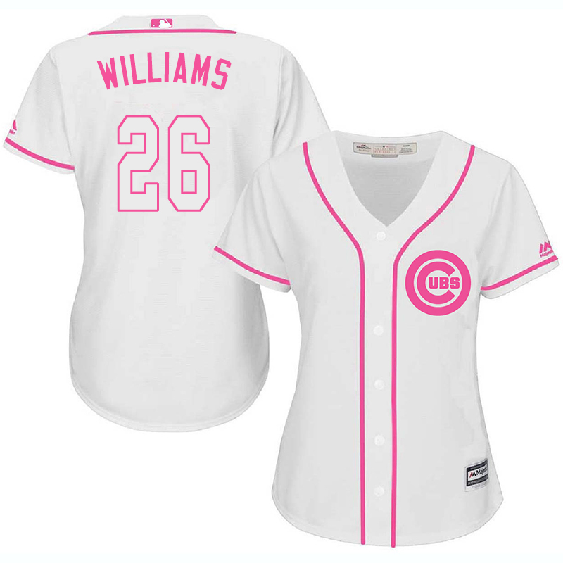 Cubs 26 Billy Williams White Pink Women Cool Base Jersey