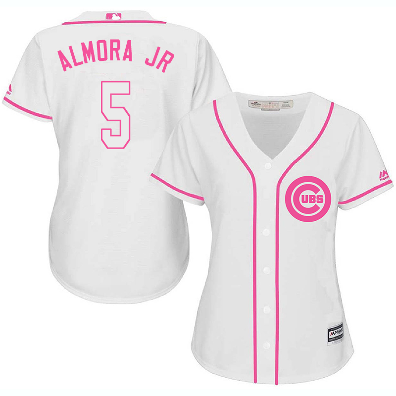 Cubs 5 Albert Almora Jr. White Pink Women Cool Base Jersey