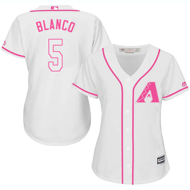 Diamondbacks 5 Henry Blanco White Pink Women Cool Base Jersey