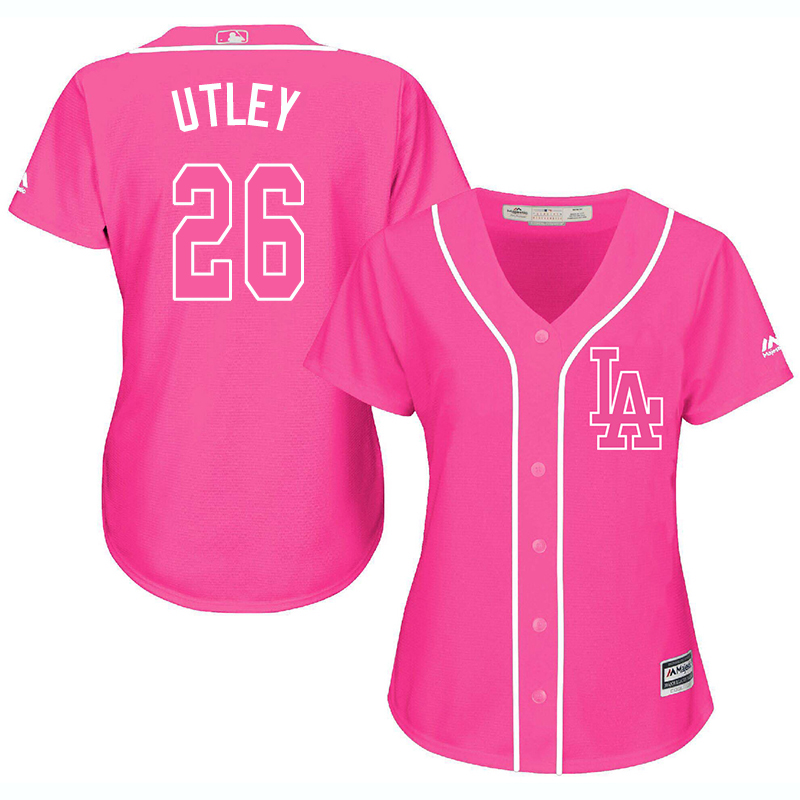 Dodgers 26 Chase Utley Pink Women Cool Base Jersey