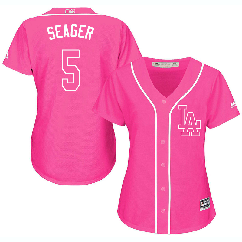 Dodgers 5 Corey Seager Pink Women Cool Base Jersey