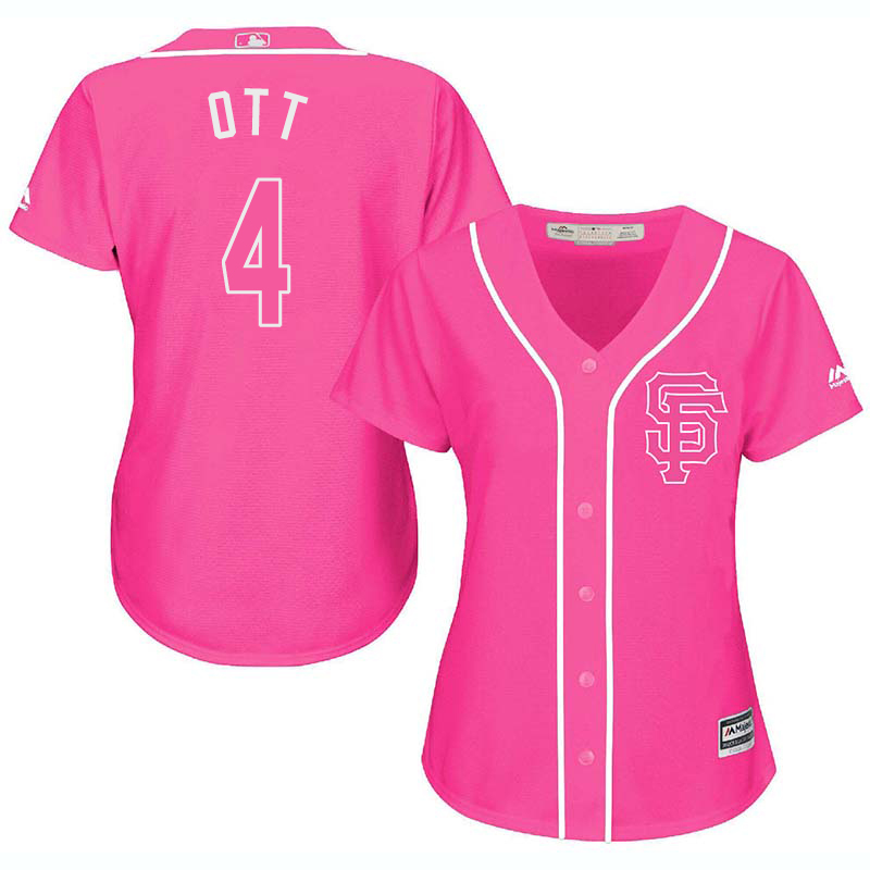 Giants 4 Mel Ott Pink Women Cool Base Jersey