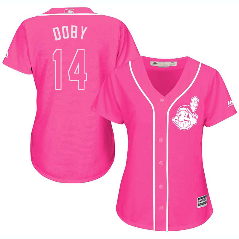 Indians 14 Larry Doby Pink Women Cool Base Jersey