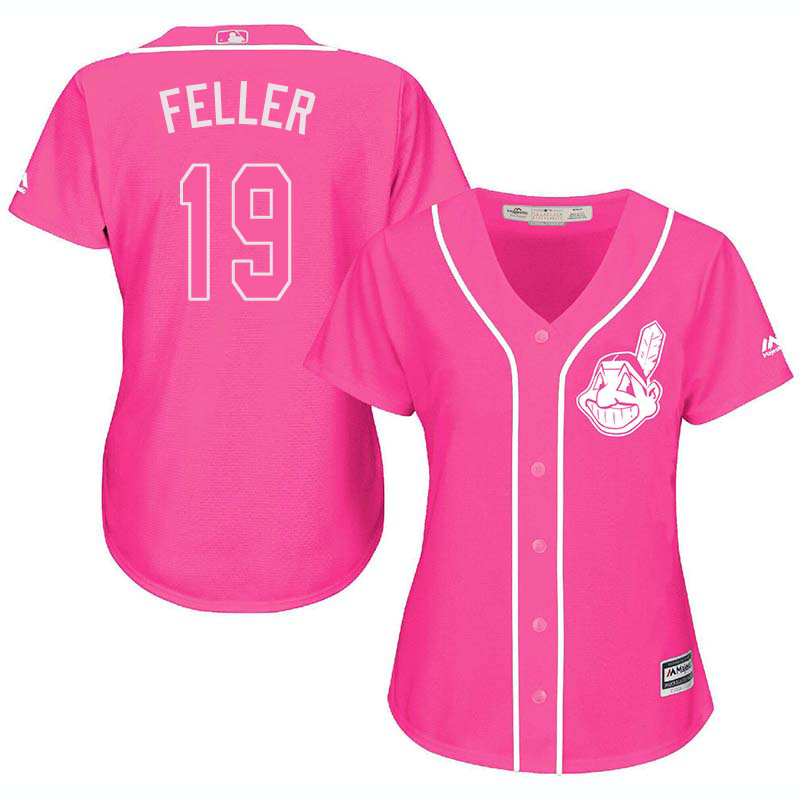 Indians 19 Bob Feller Pink Women Cool Base Jersey