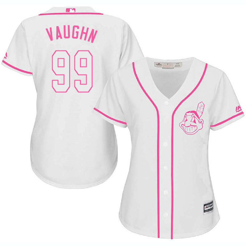 Indians 99 Ricky Vaughn White Pink Women Cool Base Jersey - Click Image to Close