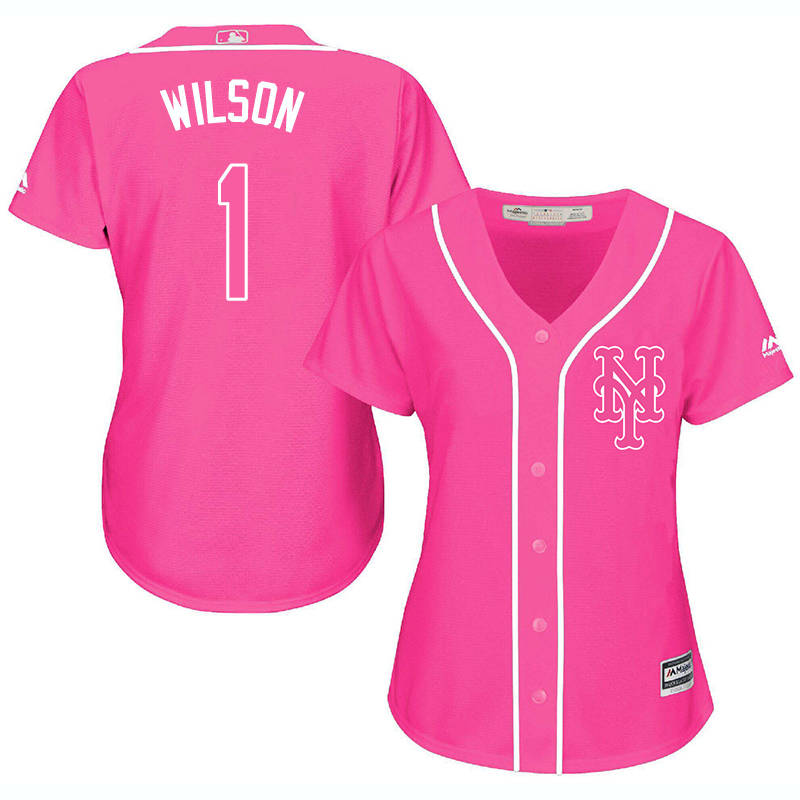 Mets 1 Mookie Wilson Pink Women Cool Base Jersey - Click Image to Close