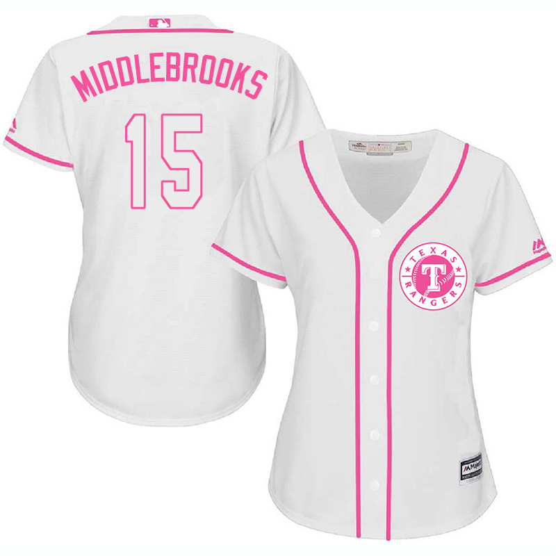 Rangers 15 Will Middlebrooks White Pink Women Cool Base Jersey