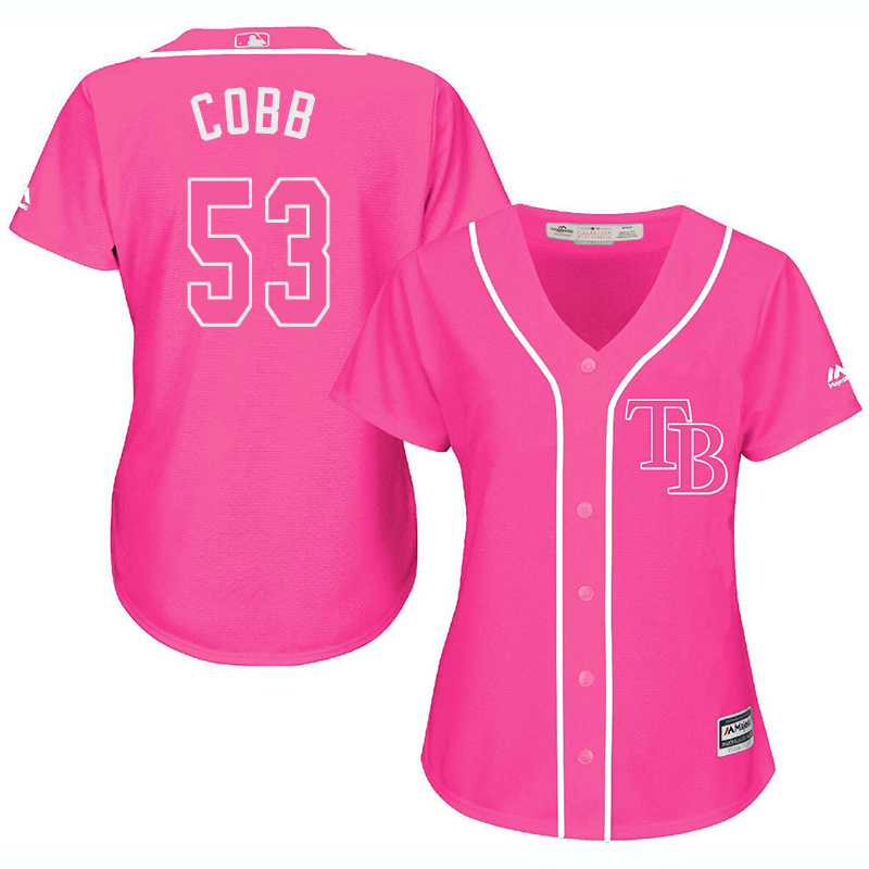 Rays 53 Alex Cobb Pink Women Cool Base Jersey