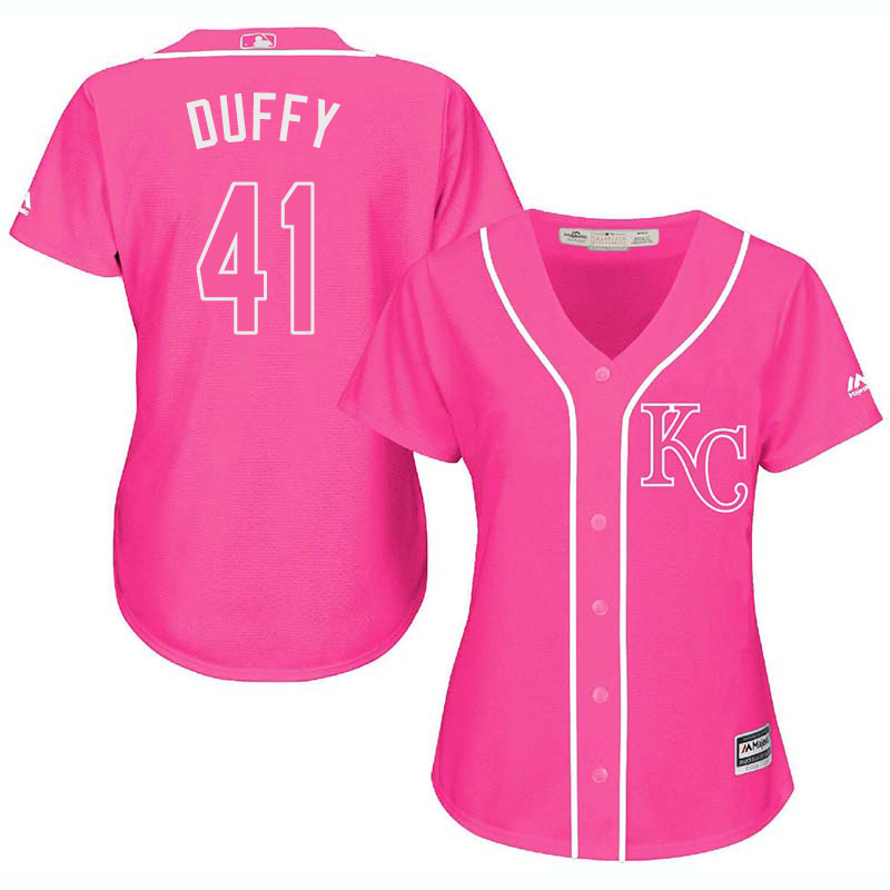 Royals 41 Danny Duffy Pink Women Cool Base Jersey - Click Image to Close