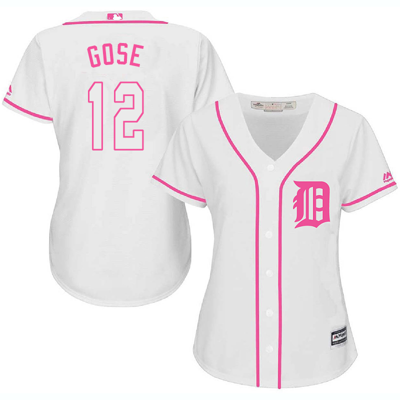 Tigers 12 Anthony Gose White Pink Women Cool Base Jersey