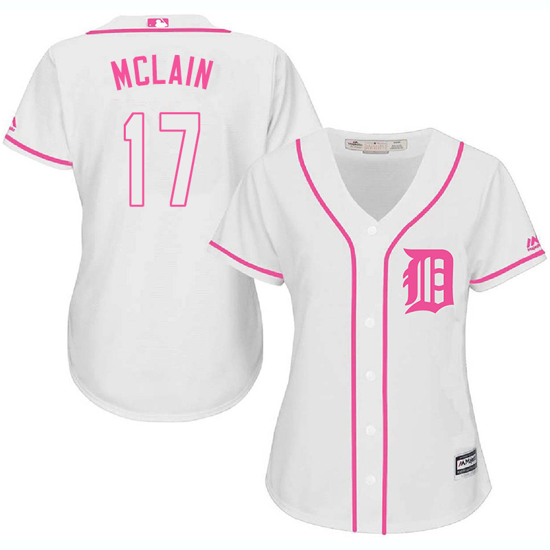 Tigers 17 Danny McLain White Pink Women Cool Base Jersey