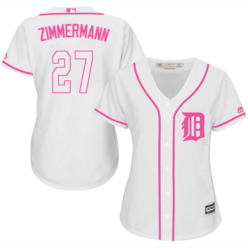 Tigers 27 Jordan Zimmermann White Pink Women Cool Base Jersey