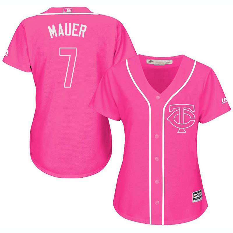 Twins 7 Joe Mauer Pink Women Cool Base Jersey