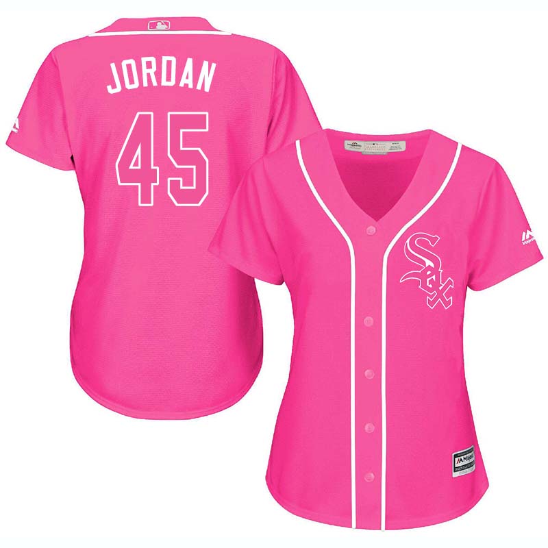 White Sox 45 Michael Jordan Pink Women Cool Base Jersey