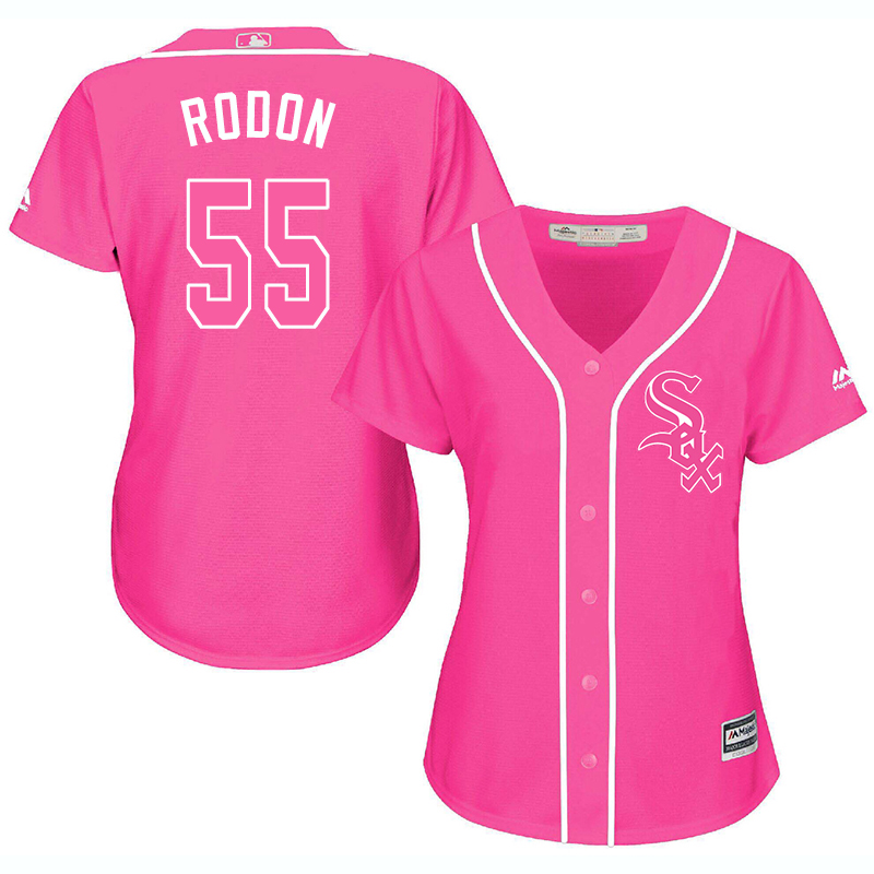 White Sox 55 Carlos Rodon Pink Women Cool Base Jersey