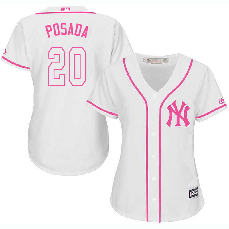 Yankees 20 Jorge Posada White Pink Women Cool Base Jersey Yankees 20 Jorge Posada White Pink Women Cool Base Jersey