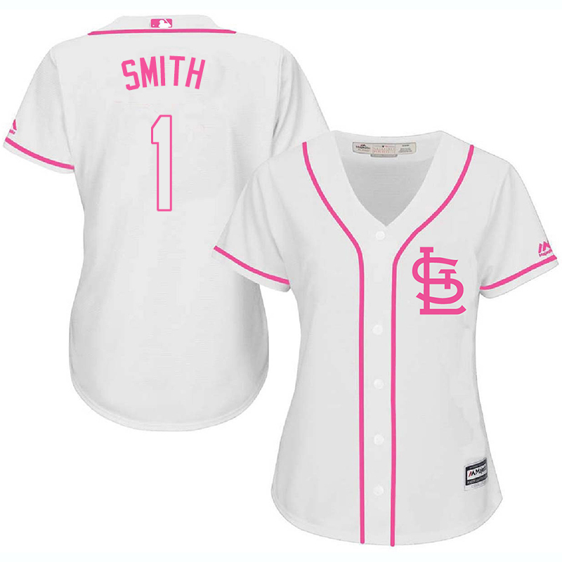 Cardinals 1 Ozzie Smith White Pink Women Cool Base Jersey