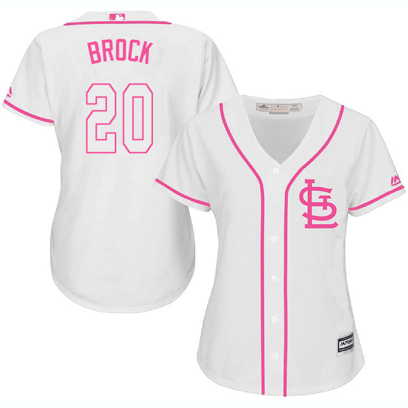 Cardinals 20 Lou Brock White Pink Women Cool Base Jersey