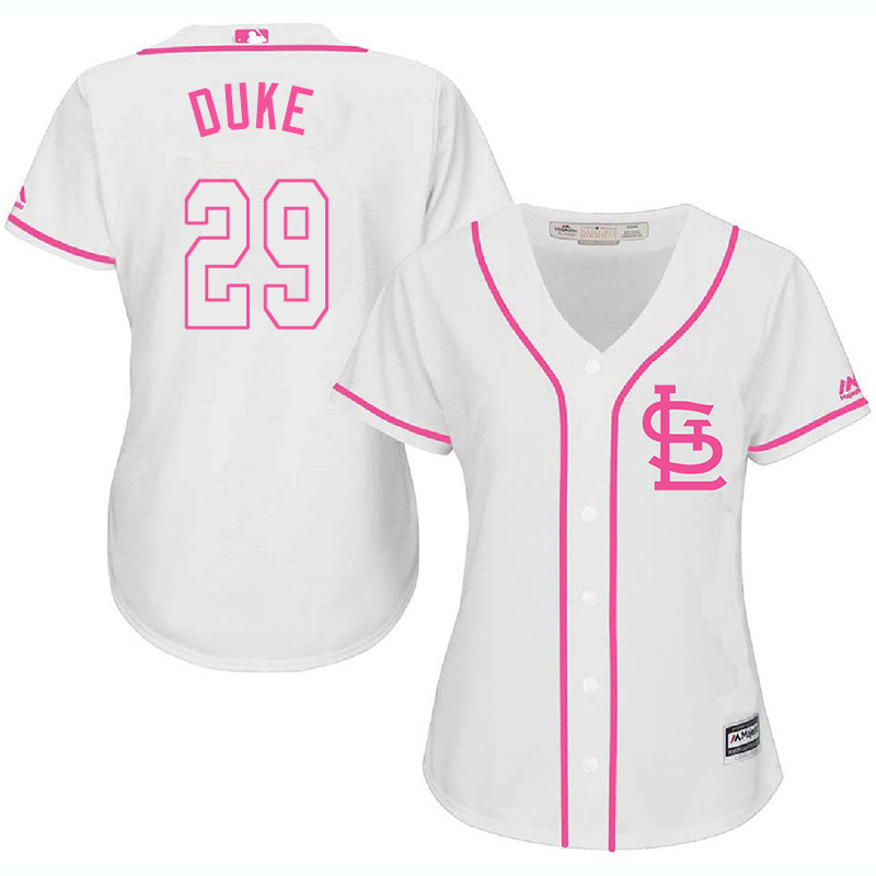 Cardinals 29 Zach Duke White Pink Women Cool Base Jersey
